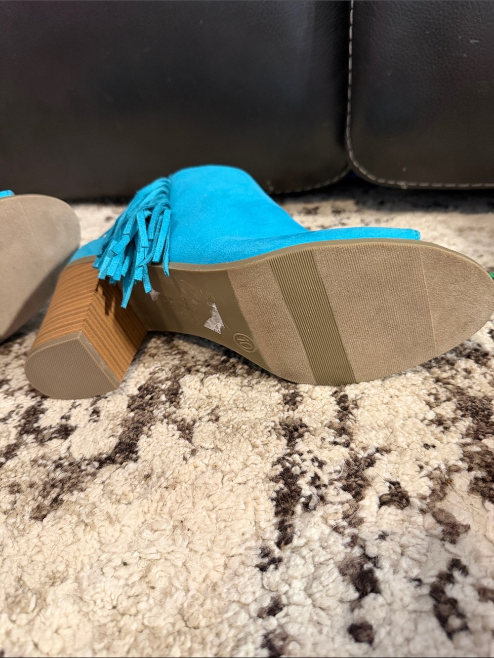 Turquoise Fringe Peep-Toe Ankle Boots - Women's - Picture 6 of 9